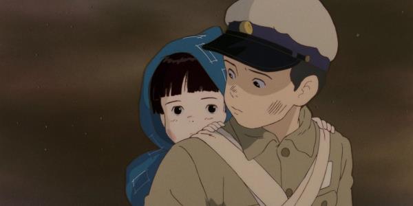 Grave of the Fireflies Seita and Setsuko walking together in the rubble