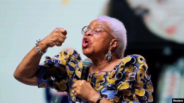 Graca Machel, former first lady of South Africa, speaks during the 21st Nelson Mandela Annual Peace Lecture on the tenth anniversary of his death, in Johannesburg, Dec. 5, 2023.