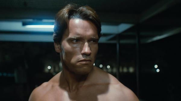 A Naked Arnold Schwarzenegger in the sci-fi action movie The Terminator (1984)
